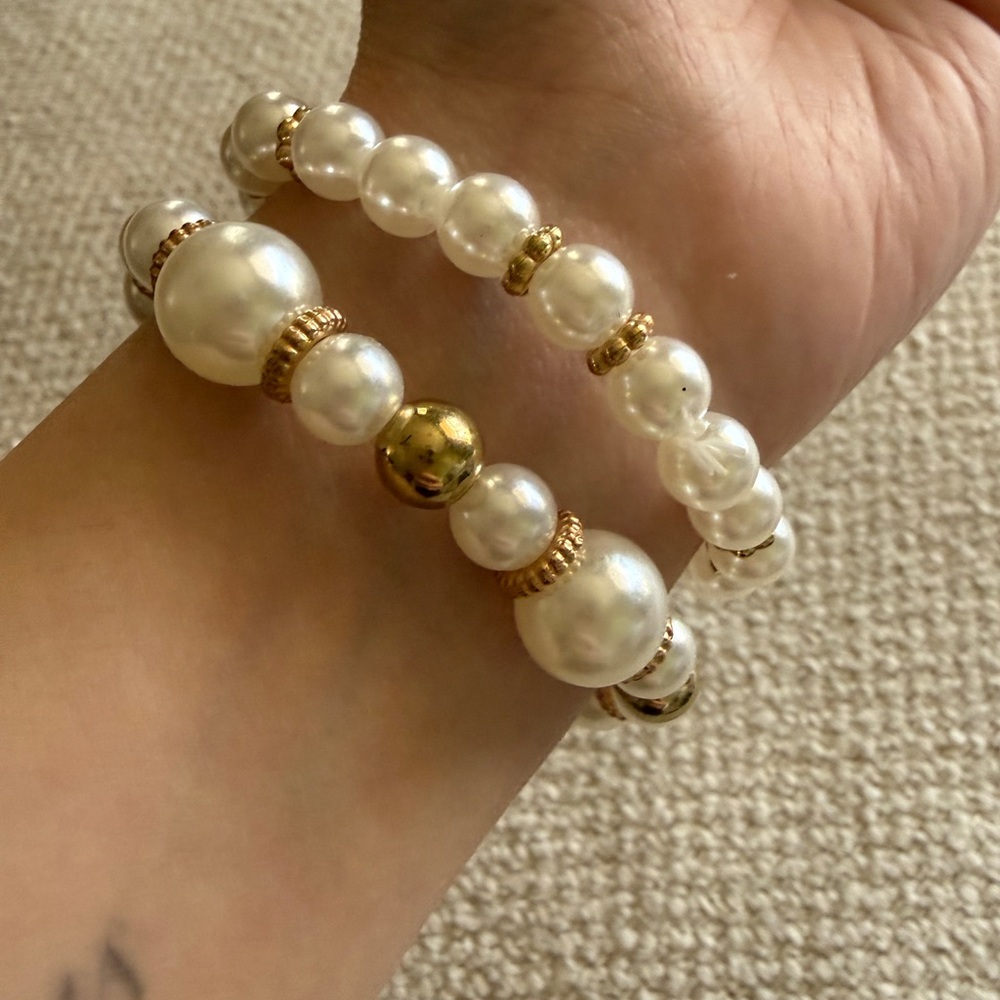 Pearl Bracelet Stack Gold Accent (2pc Set - Picture 3 of 5
